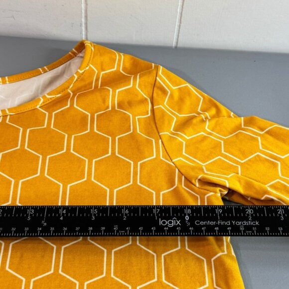 Arianna by Howards Womens Small Medium Gold Hexagon Print Short Sleeve Dress New - Picture 11 of 14